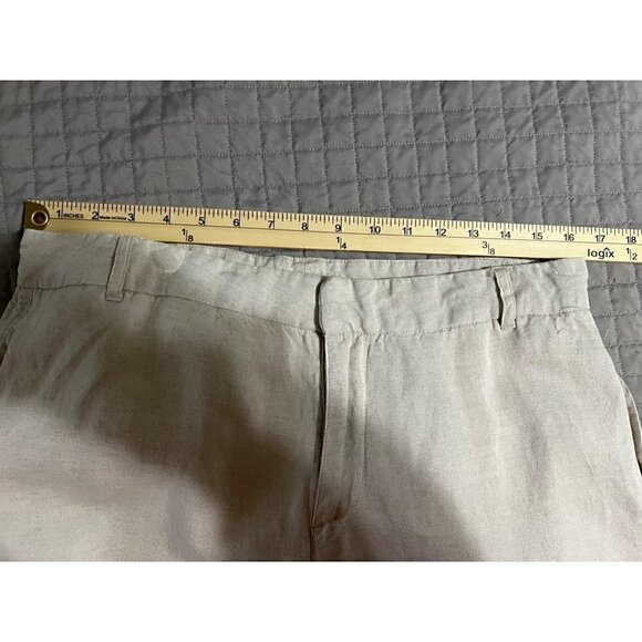Max Jeans Linen Blend Pants Sz 12 Tan  Boho Lagenlook Beach Bohemian - Picture 6 of 12